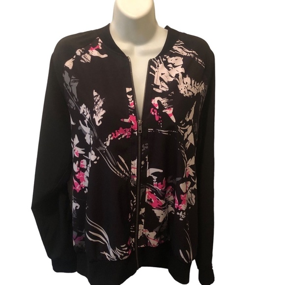 Fabletics Bev Bomber Jacket XL Pretty Punk Print Black Zip Up Athleisure Sporty - Picture 2 of 7